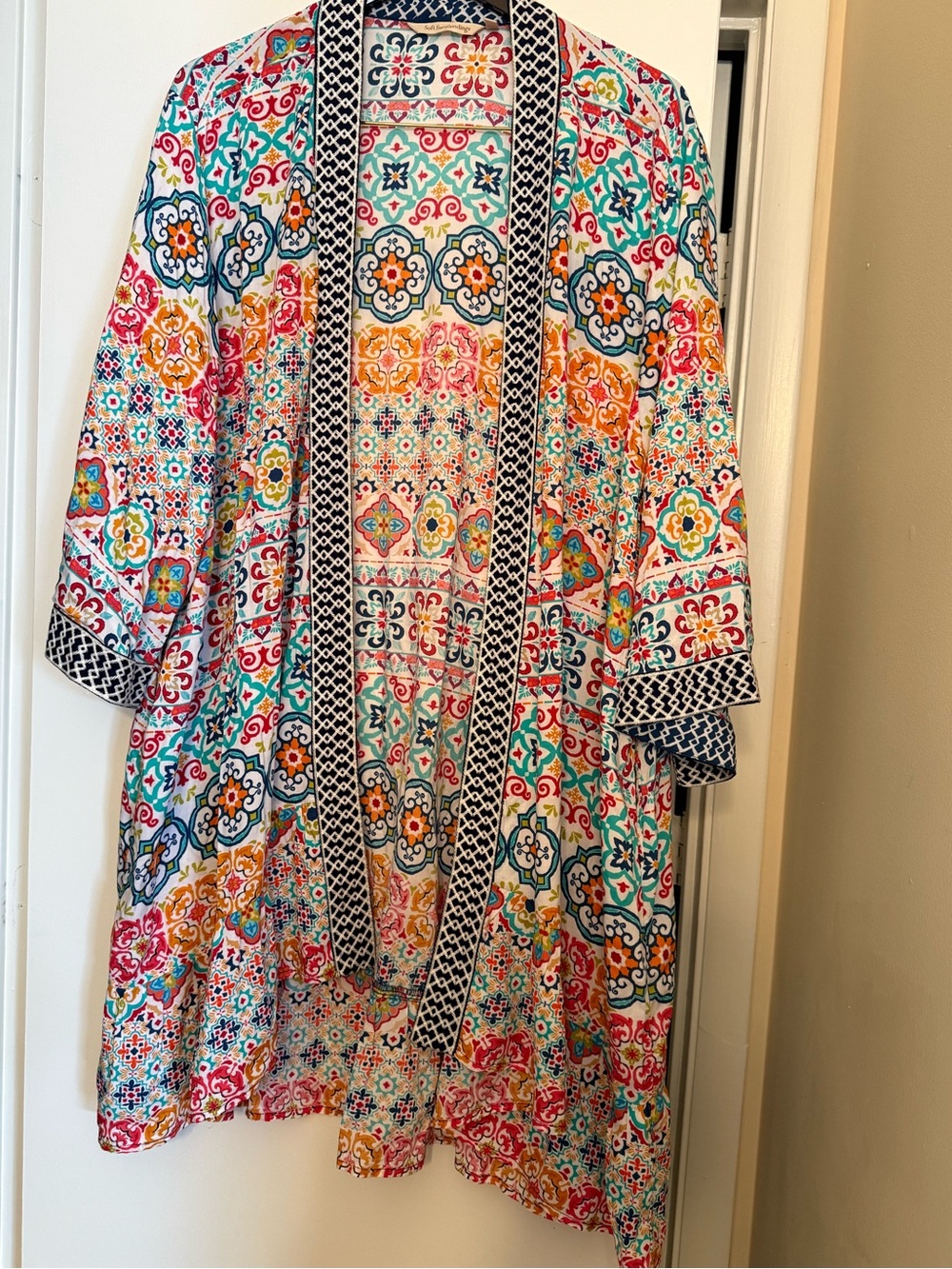 Soft Surroundings Mediterranean Kimono Style Duster w/Pockets one Size fit